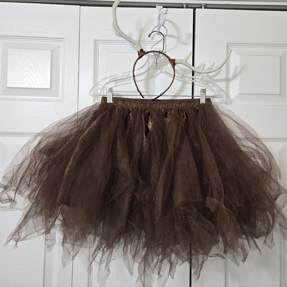 Deer Costume Brown Tulle Skirt with Headband, Medium, New Without Tags